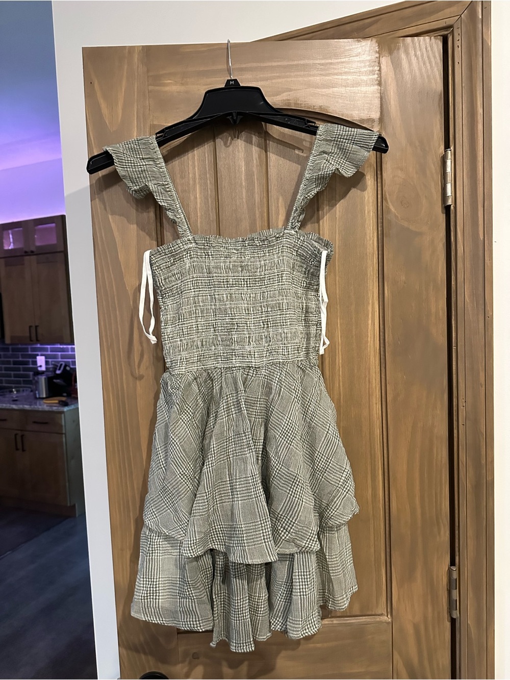 aerie Plaid Mini Dress in Sage Green and White